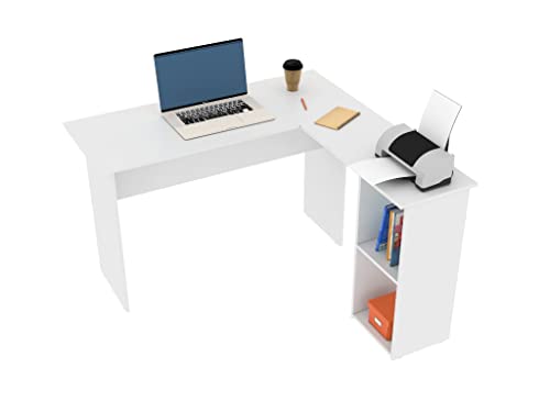 AFA Escritorio Miletto 2E en L Home Office con Entrepaños (Blanco)