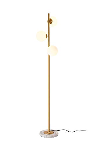 Dellemade Lámpara de pie LED, 3 globos de vidrio, bombillas LED incluidas, color dorado