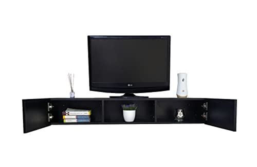 DECOMOBIL Repisa Escritorio Flotante con Puertas para TV Minimalista (Negro Mate)