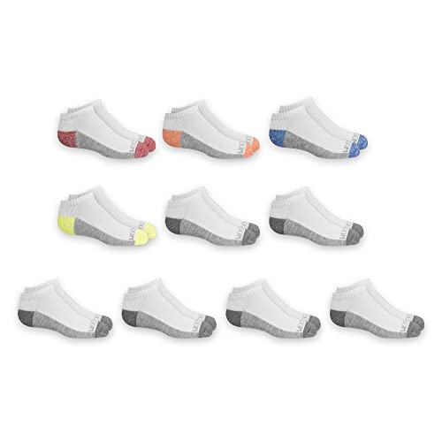 Fruit of the Loom - 10 pares de medias medias medias de cojín para niños, color blanco surtido,...