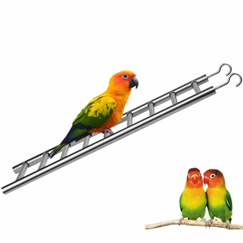 GEKMOR Escalera para loros, 9 peldaños de acero inoxidable, de metal, antideslizante, suave,...