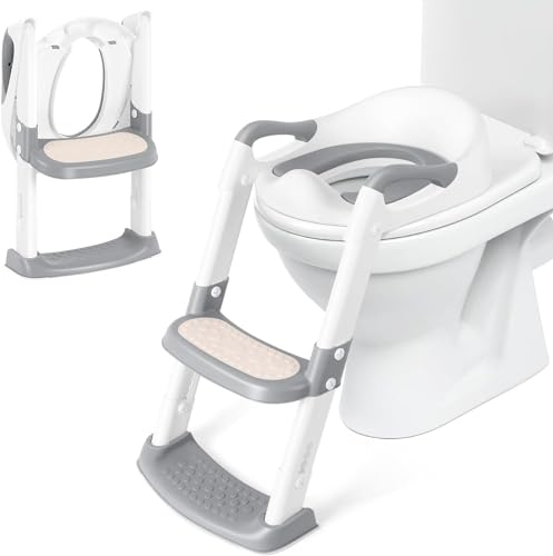 Asiento de Entrenamiento para Pequeños con Escalera, Asiento Inodoro para Niños Escalera Ajustable...
