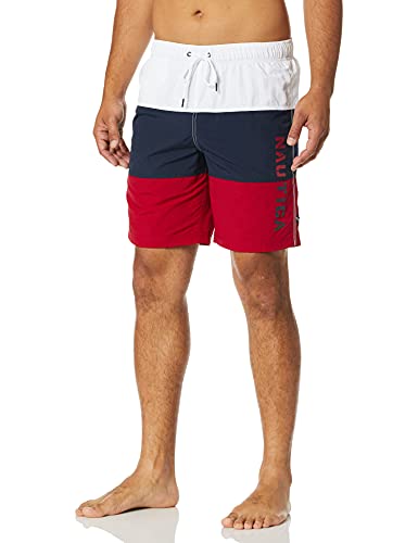 Nautica - Bañador para Hombre de Secado rápido con Logo clásico de la Serie Tri-Block, Rojo...