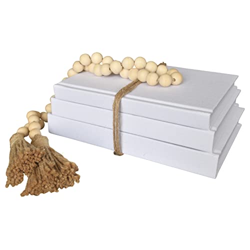 Kigan Home - Juego de 3 libros decorativos cubiertos de lino (blanco perla) - Juego de libros...