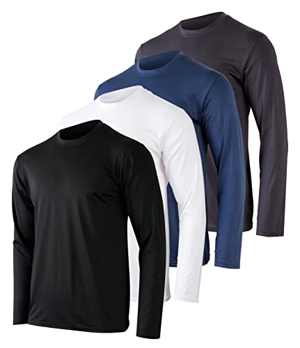 Real Essentials Paquete de 4 Camisetas de Manga Larga para Hombre, Secado y Absorbe la Humedad,...