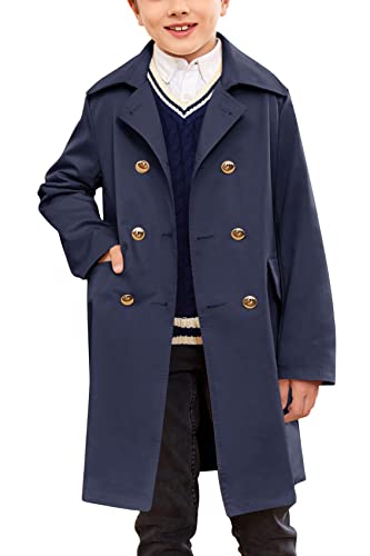 Makkrom - Gabardina clásica para niños con doble botonadura para bebé, chamarra larga con...