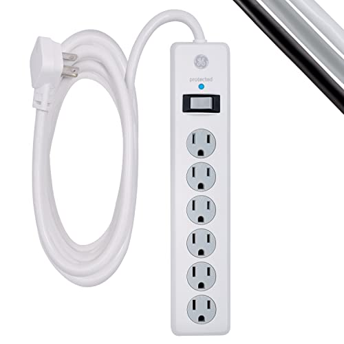 GE Tira Multicontactos De 6 Salidas Con Supresor De Picos Y Enchufe Plano, Cable De Extensión De 3...
