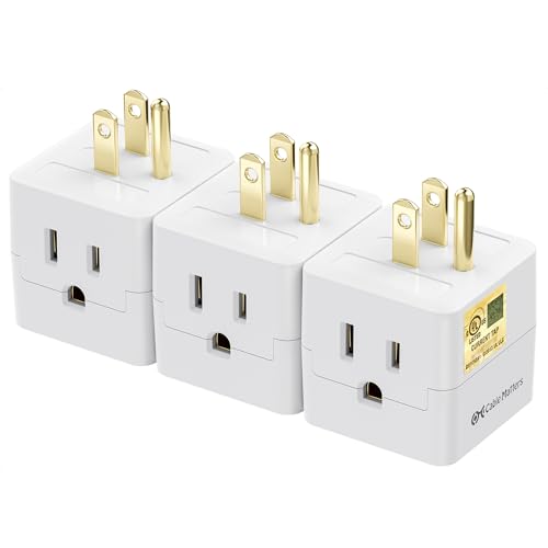 Cable Matters Paquete de 3 adaptadores Power Cube de 3 Salidas con conexión a Tierra en Blanco