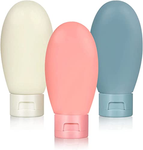 Botella de Viaje de Silicona 3 pcs, Botellas Silicona Viaje Portatil 60ml con a Prueba de Fugas,...