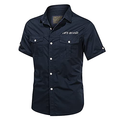 XXBR Camisas tipo cargo para hombre, talla grande, para verano, al aire última intervensión, manga...