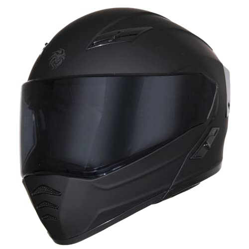 KOV Casco Estelar Negro Mate ABATIBLE Certificado con LUZ Stop Calle Pista Cafe Racer Mica Humo (L)