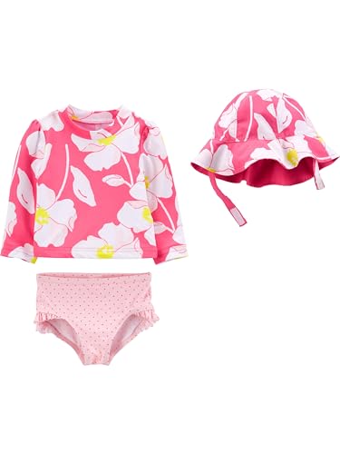 Simple Joys by Carter's - Juego de 3 piezas de rashguard, parte inferior y sombrero, rosa, floral,...