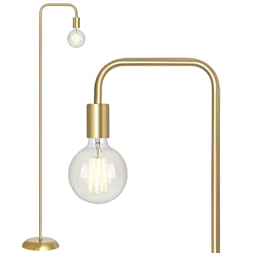QiMH - Lámpara de pie industrial con foco de luz, de pie de metal alto y moderno, con LED de oro...