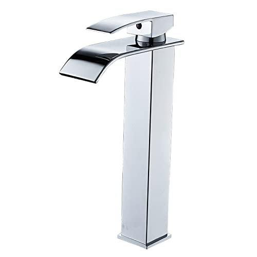 Grifo Monomando Mezclador Cascada Para Lavabo De Baño De Acero Inoxidable (Plateado Alto)