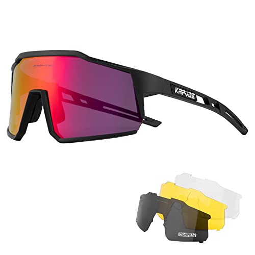 KAPVOE Gafas de Ciclismo Polarizadas con 4 Lentes Intercambiables TR90 Gafas de Sol Deportivas...