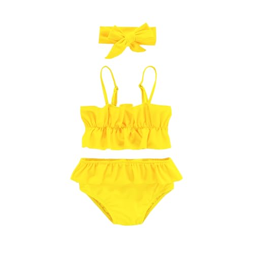 Amberetech - Traje de baño tankini de 2 piezas para bebé y niña, color sólido, Amarillo, 12-18...