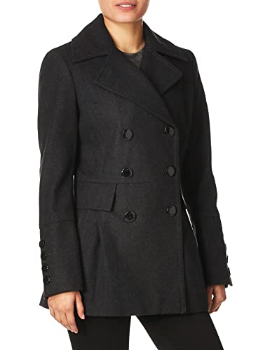 Calvin Klein chamarra de lana pulida para mujer con detalle de botón, Carbón, XS