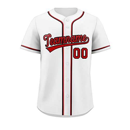Camiseta de béisbol personalizada con costuras para hombre, mujer y niño, Blanco, rojo y negro,...