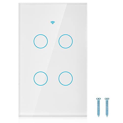Longzhuo Interruptor de pantalla táctil WiFi de 4 vías, WiFi Interruptor de Pared Interruptor de...