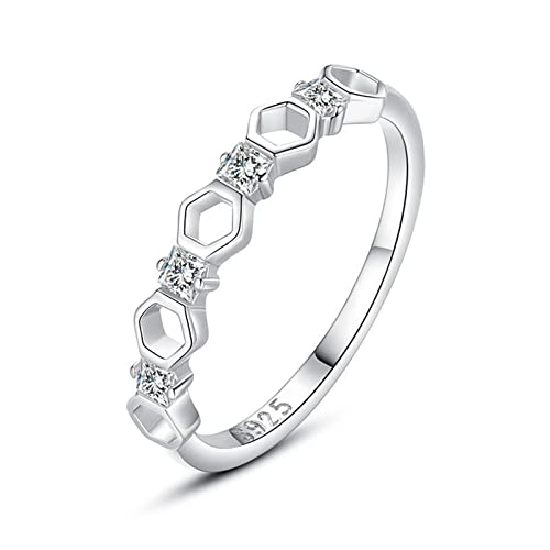Anillos de Plata Vintage, Anillo de Circón Redondo Hueco Talla 17 Regalo Grabado Gratis para Mujer