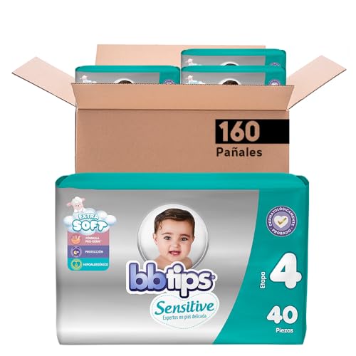 Bbtips Pañal Bebé Sensitive Talla 4 Grande 160 Piezas, 160 Count