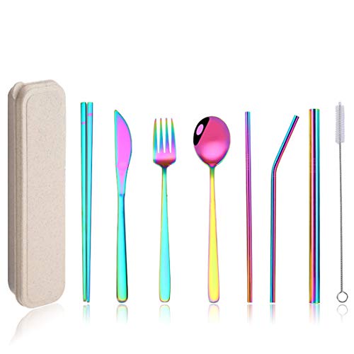 MCSWKEY Cubiertos Portátiles, 9 en 1 Cubiertos Portatiles con Estuche, Juego de Cubiertos 304 Acero...