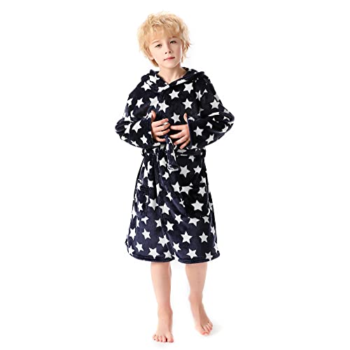 V.&GRIN Albornoz de forro polar con capucha para niños de 3 a 12 años, azu marino ( Star Navy), 12...