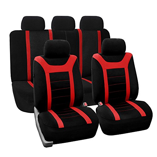 FH GROUP Universal Fit Full Set Sports Fabric Car Seat Cover with Airbag & Split Ready, (Red/Black)...