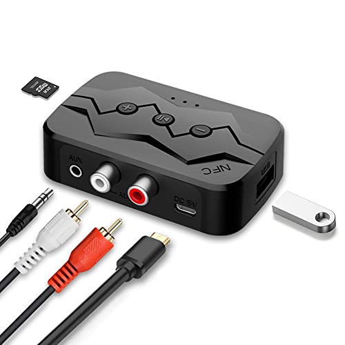 GuDoQi Receptor Bluetooth 5.0, NFC Transmisor Receptor 2 In 1, Entrada AUX o RCA de 3,5 mm para TV,...
