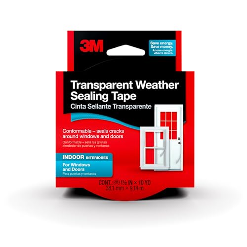 3M Cinta de sellado para interiores transparente para ventanas y puertas, cinta resistente a la...