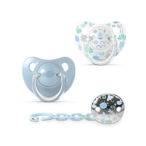 3babies Suavinex Set De Clip Y Chupón Anat. Latex 0-6m 3pz 'jewel Memories' Azul, Paquete De 1...