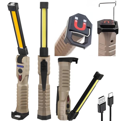 7 Modos Linterna Led Recargable, Larga Duración Luz de Trabajo con Base Magnética y Gancho Colgar,...