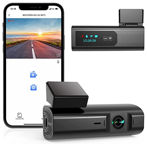 WOLFBOX i03 DashCam WiFi 2.5K, Cámara Grabadora Frontal para Automovil 1600P HD para Auto y Carro,...