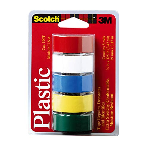 Scotch Cinta de plástico de color negro, 3/4 pulgadas por 125 pulgadas, paquete múltiple rojo,...