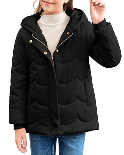 Meikulo - chamarra acolchada para niñas, con capucha, cierre de cierre, abrigos de invierno con...