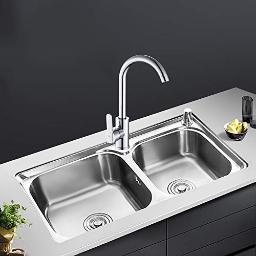 WWSZ Fregadero de Dos Senos de Acero Inoxidable Cepillado,Lavabo sobre-encimera Rectangular Acero...