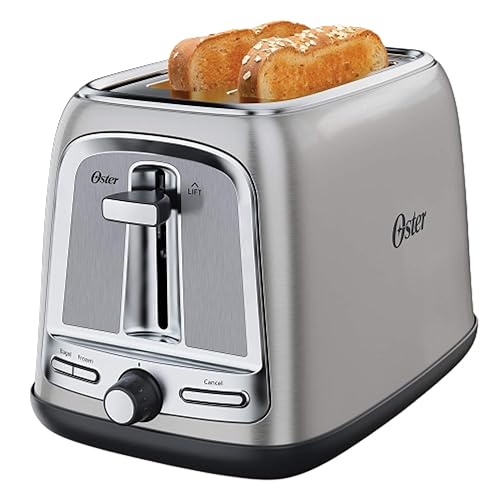 Oster - Tostadora de 2 rebanadas con tecnología de tostado avanzada, acero inoxidable
