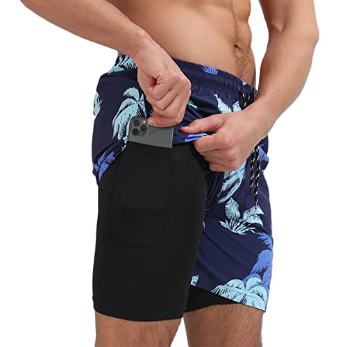Aigeer Traje de Baño Hombre 2 en 1 Short Playa Hombre Traje de Baño Natacion Estampado Bañador...
