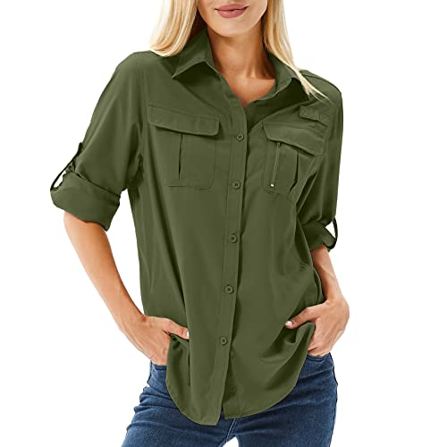 Toumett Camisas de safari de manga larga con protección solar UV UPF 50 para mujer, de secado...