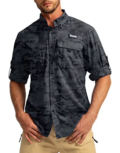 Pudolla Camisas de pesca con protección solar para hombre, de manga larga, para trabajo, UPF50+ con...