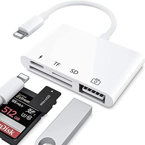 MASAYA Adaptador de Lector de Tarjetas SD TF para iPhone/iPad, 4 en 1 Kits de conexión de cámara...