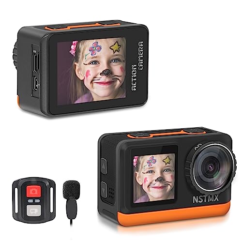 NSTMX 4K Cámara de Acción Sumergible con Doble Pantalla, Cámara Deportiva WiFi con Micrófono...
