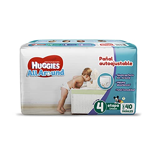 Huggies All Around Pañal Desechable para Bebé, Etapa 4 Unisex, Paquete con 40 piezas, Ideal para...