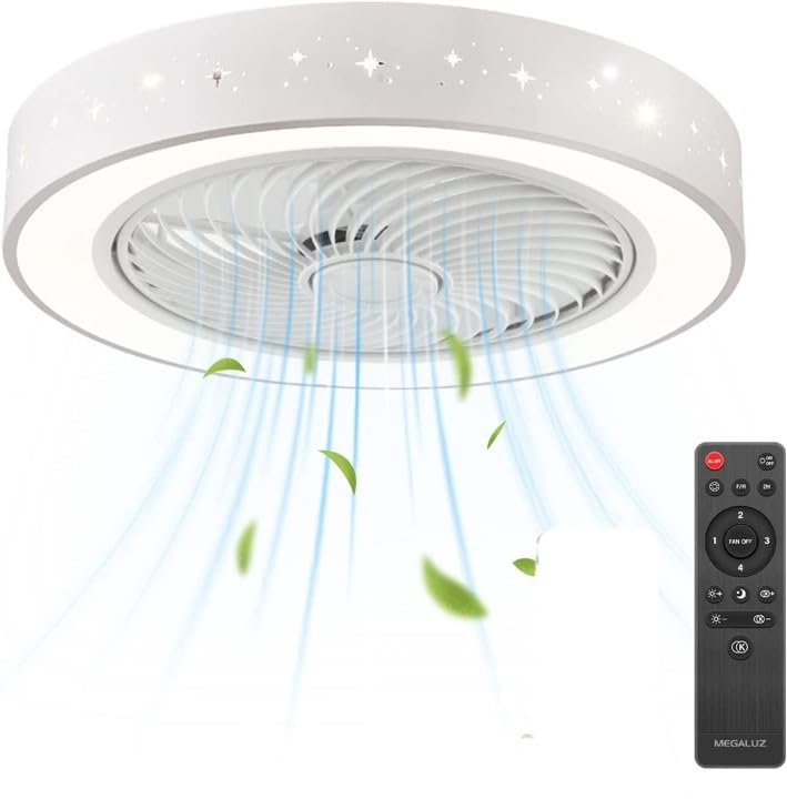 Megaluz WF60005 Ventilador de techo con luz led y control remoto y APP, 12 pulgadas, luz blanca...