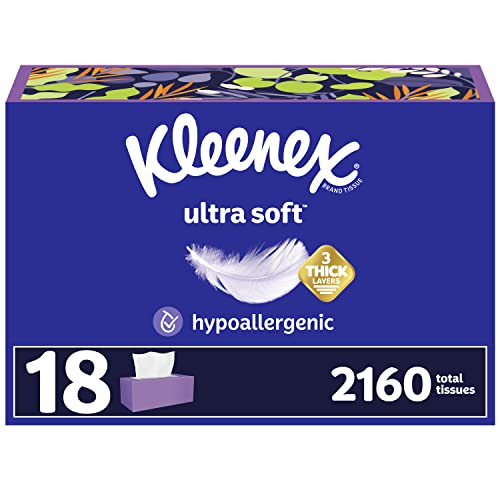 Kleenex Cottonelle Tejido facial ultra suave, 18 cajas, 120 pañuelos por caja, 3 capas (2160...