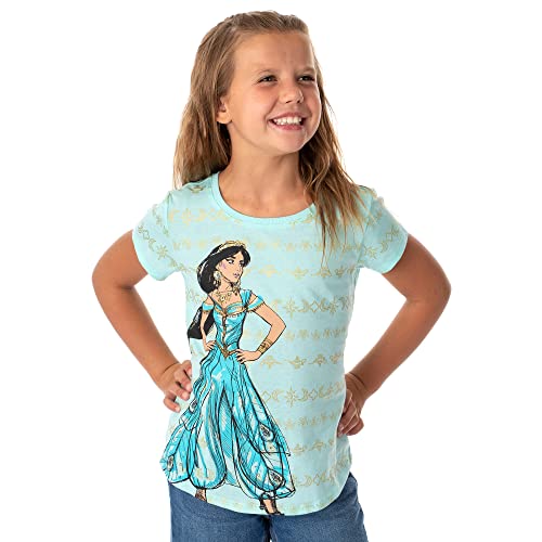 Disney Aladdin - Camiseta de dibujo de jazmín con detalles de diseño dorado para niña, Turquesa...