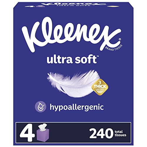 Kleenex Ultra suave, 4 cajas de cubo, tejido facial suave, 60 pañuelos por caja, 3 capas