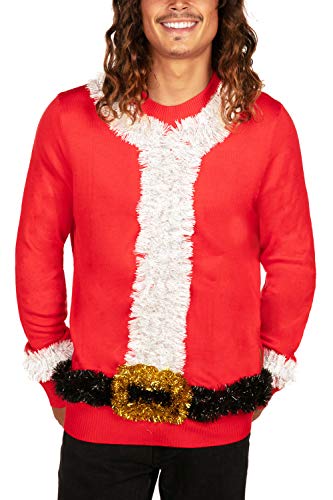 Tipsy Elves Suéter Feo de Navidad para Hombre, diseño de Adorno y Guirnalda, Color Verde y Rojo,...