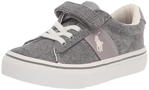 POLO RALPH LAUREN Tenis Unisex Sayer PS Gris Chmbry/Ppwh PP, Gris/Papel Blanco, 15 MX Niño