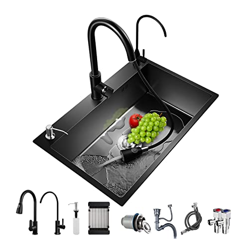 Fregadero bajo encimera Fregadero cocina 1 seno Cuadrado Negro Fregadero de acero inoxidable sobre...